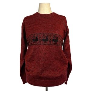 Factoria La Vicunita Red 100% Alpaca Sweater | Hand Knit Peru Llama Motif, Size